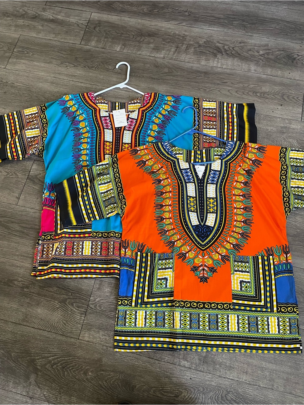 Vibrant Dashiki Tops - Orange & Turquoise Set